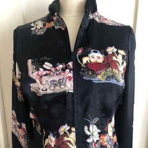 ASIAN PRINT ZIP FRONT JACKET WITHY FAUX FUR COLLAR